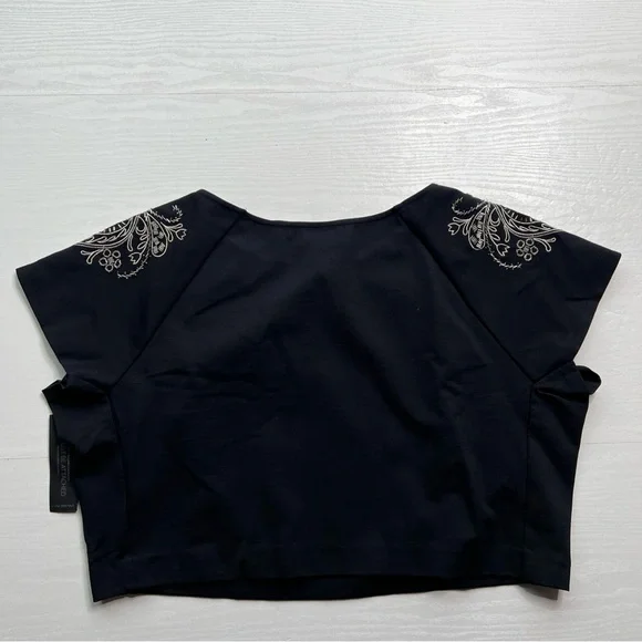 Lane Bryant Crop Top Womens 18 Black Ponte Knit Embellished Cap Sleeve - Picture 7 of 10